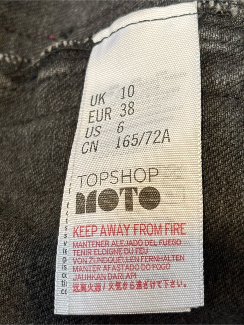 Topshop MOTO, Denim Mini Skirt Rainbow Glitter Stripe, Distressed  Jean, Size 6 - Picture 7 of 10